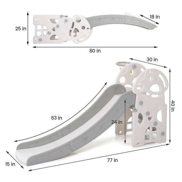 3-in-1 Toddler Slide, Baby Slide Climber Playset with Extra Long Slipping Slope - 77x30x40in
