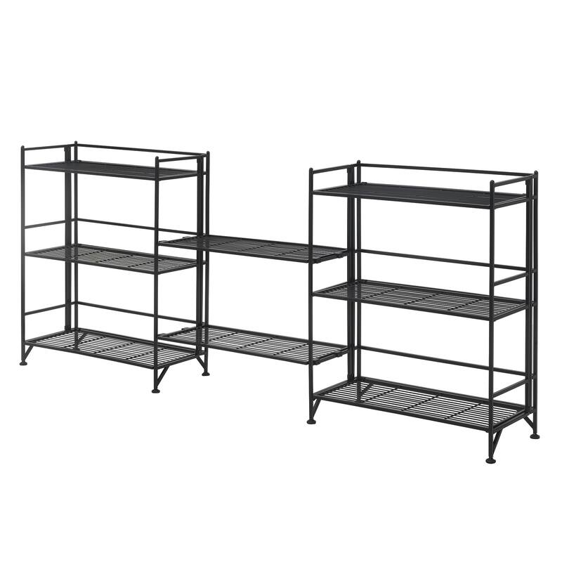 Xtra Storage 3 Tier Wide Folding Metal Shelves with Set of 2 Extension Shelves