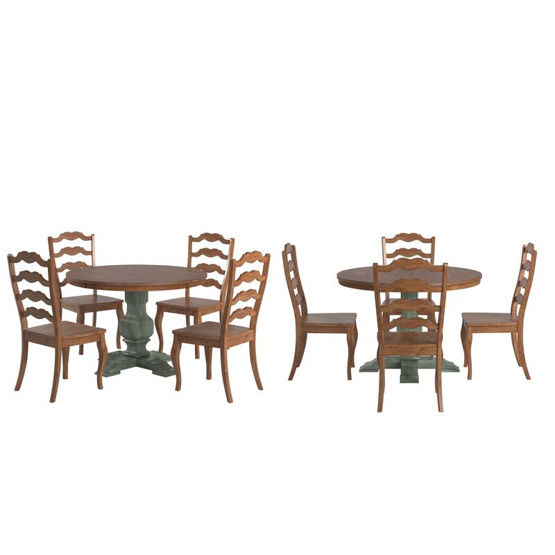Ronda 45" Round Solid Wood Top Dining Set with French Ladder Back Chairs