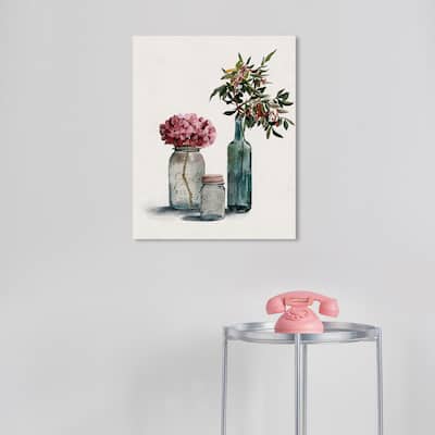Wynwood Studio Canvas Floral and Botanical Contemporary Florals White and Rose Pink Farmhouse Wall Art Canvas Print