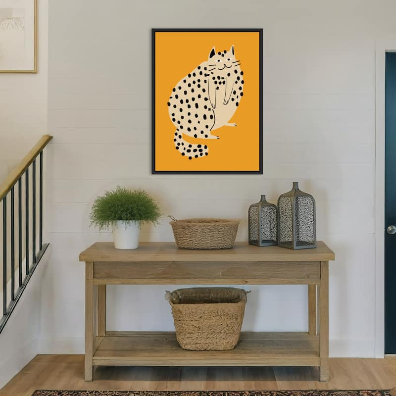 Spotted Cat Delight by Little Dean Framed Canvas Wall Art