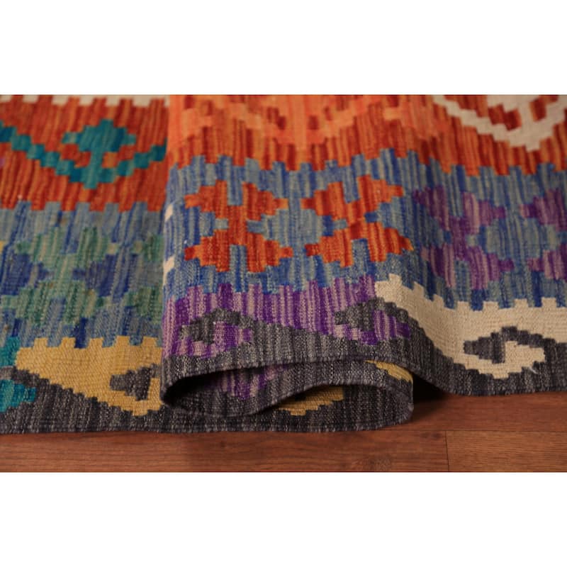Reversible Kilim Oriental Area Rug Hand-Woven Multi-Color Wool Carpet - 8'5"x 9'8"