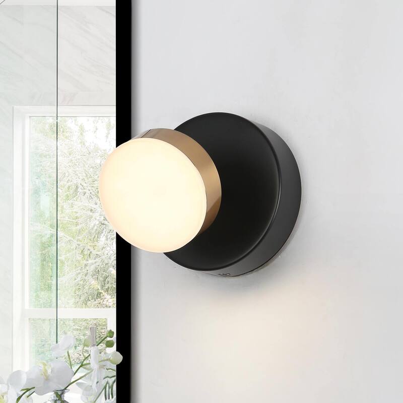 Modern Minimalist 1-Light Black Gold LED Wall Sconces Mini Flush Mount Ceiling Lights - 4.7" L x 5.5" W x 4.7" H