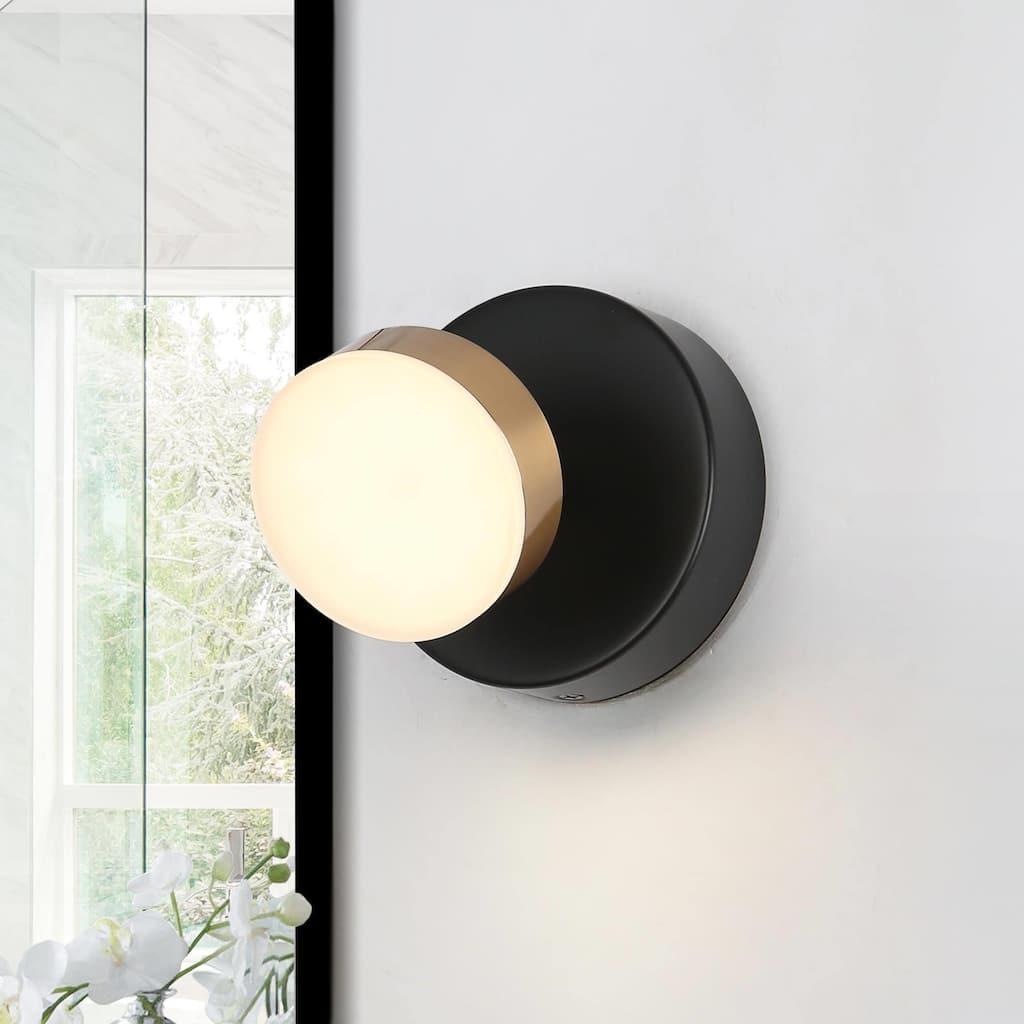 Modern Minimalist 1-Light Black Gold LED Wall Sconces Mini Flush Mount Ceiling Lights - 4.7" L x 5.5" W x 4.7" H