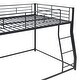 preview thumbnail 10 of 11, Full XL Over Queen Low Bunk Bed with Sloping Stairs, Black Metal Frame