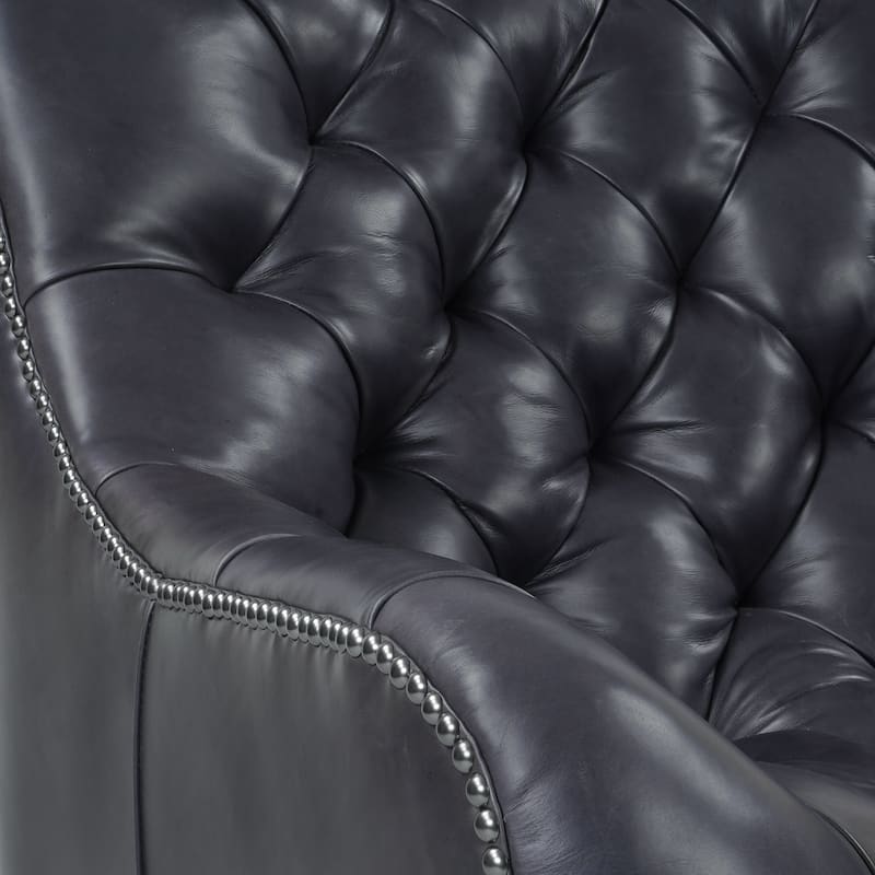 Genuine Leather Swivel Tufted Nailhead Accent Chair Top-grain Leather Lounge Chair and Ottoman Set