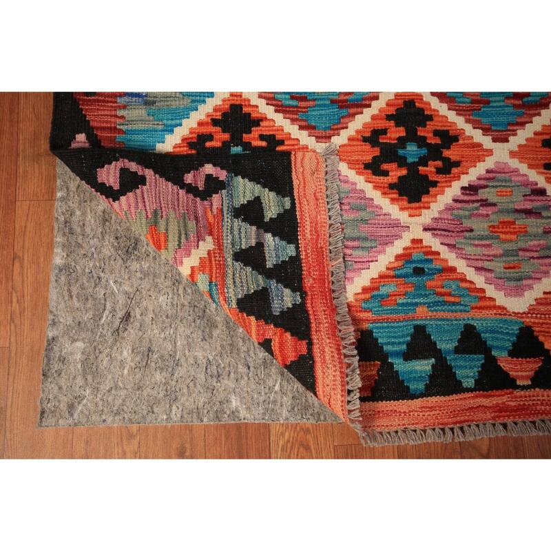 Flat Weave Trellis Kilim Oriental Area Rug Flatweave Wool Carpet - 7'10" x 11'5"