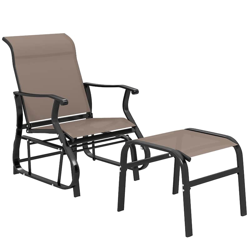 Outsunny Outdoor Glider Chair with Ottoman, 2-Piece Patio Glider Set with High Back and Wide Seat, Gliding Outdoor Lounge Se