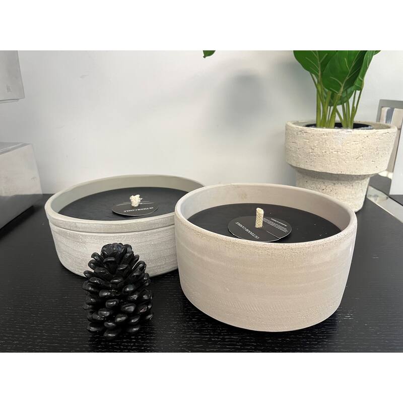 Terracotta Round Grey Concrete Candle Dia 7" - BLACK