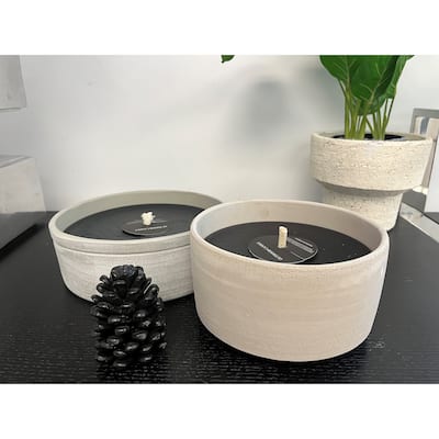 Terracotta Round Grey Concrete Candle Dia 7" - BLACK