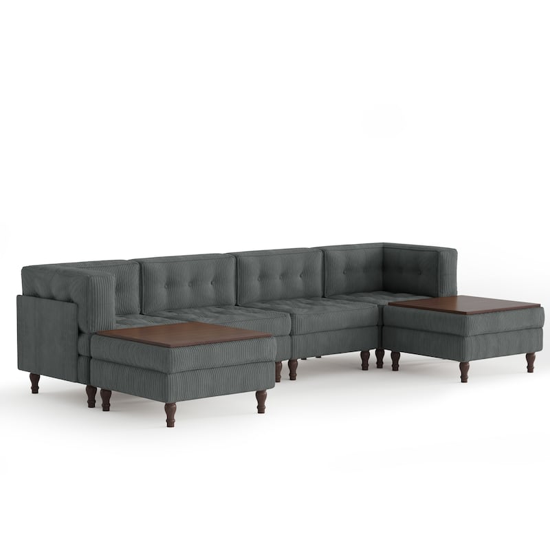 Oversized Modular Sectional Corduroy Fabric Tufted Sofa