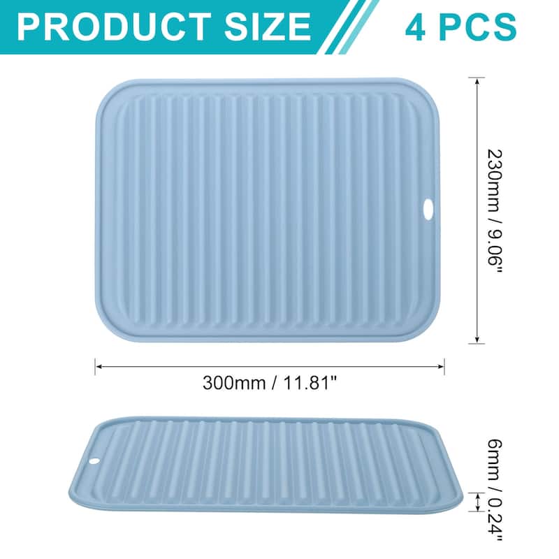 4 Pack Silicone Dish Drying Mat, 9"x12" Trivets for Hot Pots and Pans - Blue