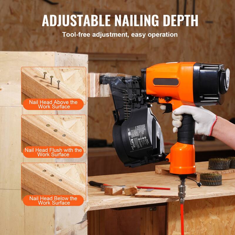 Coil Framing Nailer, 15 Degree Pneumatic Framing Nail Gun Air Coil Nailer for Framing, Wall Flooring and Wall Assembly