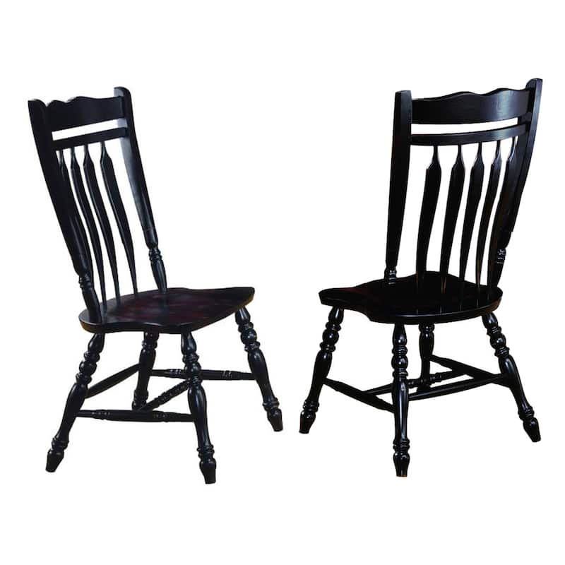 set of 2 antique black curved back wooden dining chairs 42"