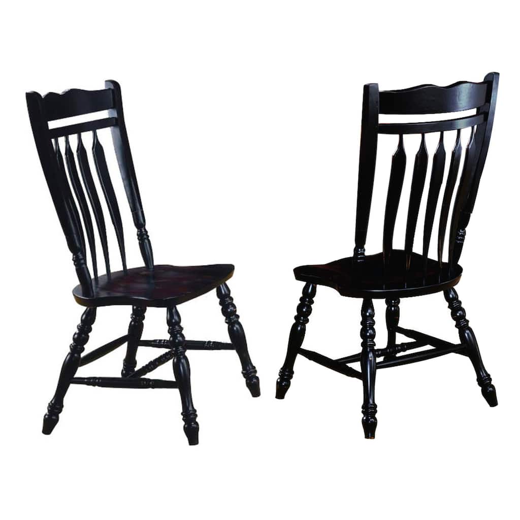 set of 2 antique black curved back wooden dining chairs 42"