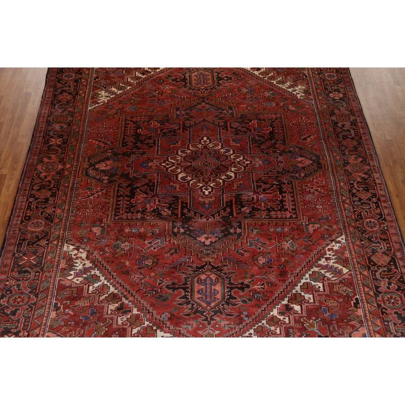Vintage Vegetable Dye Heriz Persian Area Rug Hand-knotted Wool Carpet - 9'11" x 12'10"