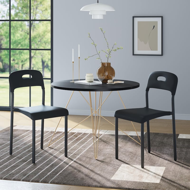 Dining Chairs Set of 4, Stackable Modern Kitchen Chairs, Plastic Dining Room Chair with Metal Legs - Black - Set of 2
