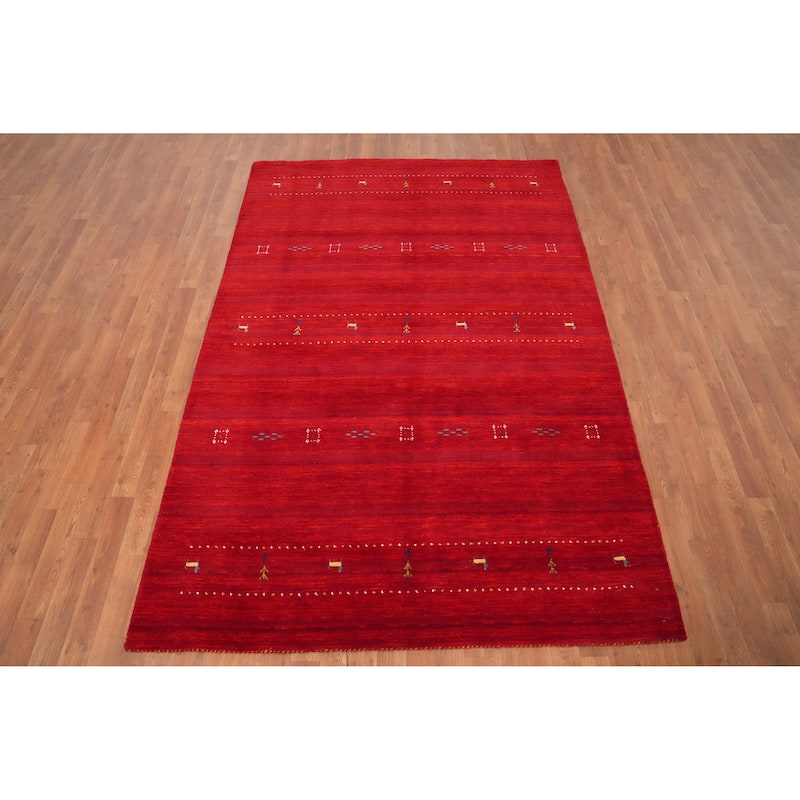 Hand Knotted Oriental 100% Wool Carpet Tribal Animal Pictorial Red Gabbeh Area Rug - 8' 1'' X 5' 5''