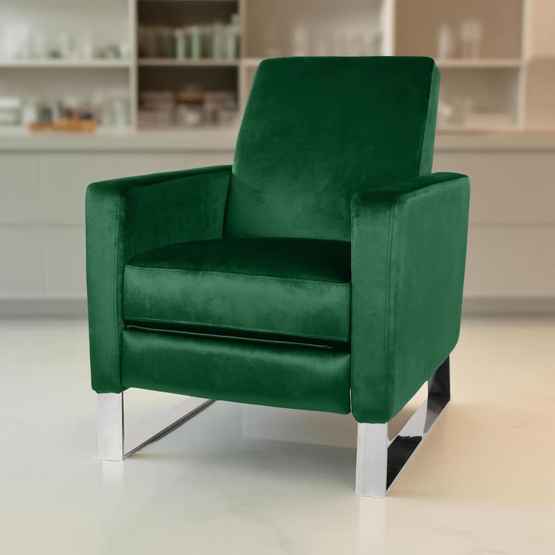 Reki Recliner Chair, Manual Push Back, Stainless Steel, Green Velvet
