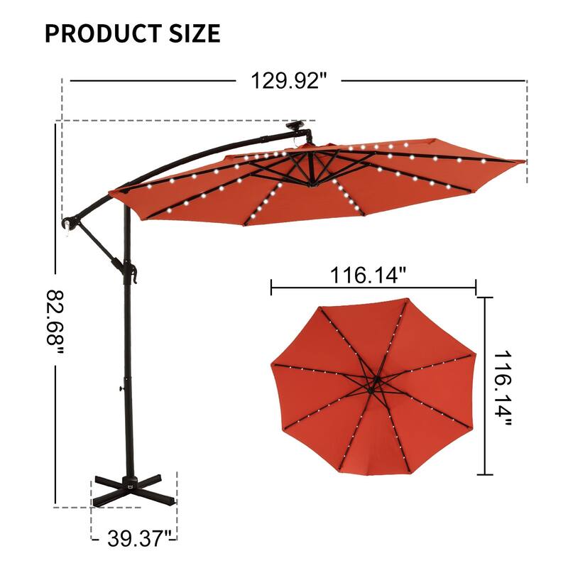 Outdoor Patio 10-Ft Solar LED Offset Hanging Umbrella