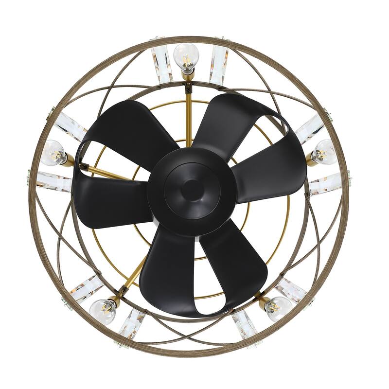 25" Matte Black Crystal Cage Chandelier Ceiling Fan with Remote