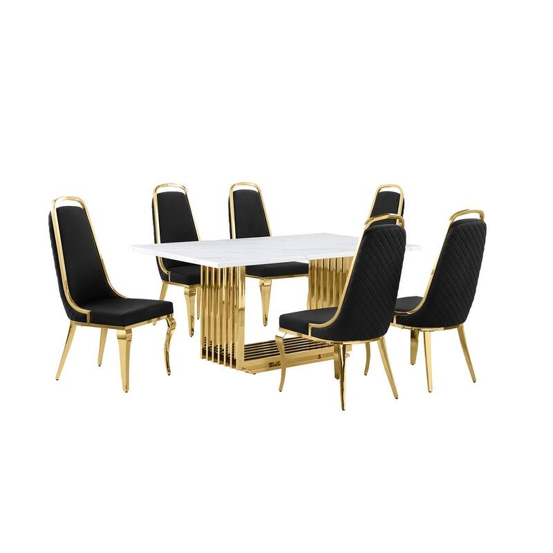 Best Quality Furniture D310/1-SC310-7 Dining Set with 68" White Marble Top
