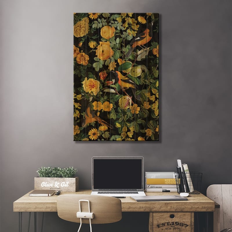 Tropical Golden Night Jungle Print On Wood by UtArt - Multi-Color
