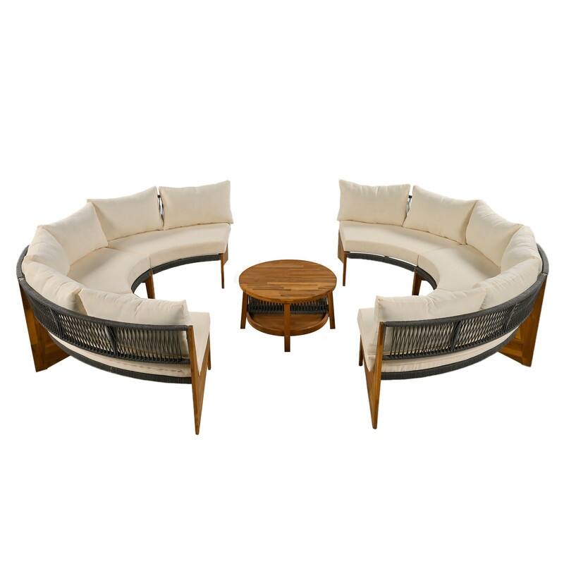 Patio 3-Piece Conversation Set, 6-Person Outdoor Seating Group with Cushions and a Coffee Table, Half Moon Patio Furniture Sets