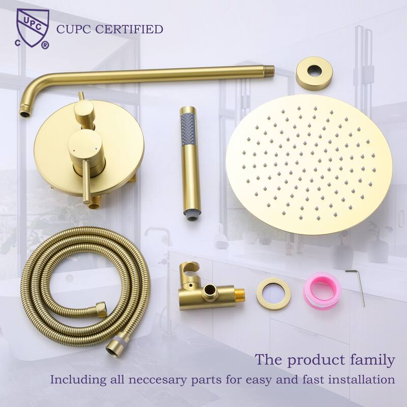Wall Mounted 2-Handle Black/Gold Shower Head with High-pressure Handheld and Hose