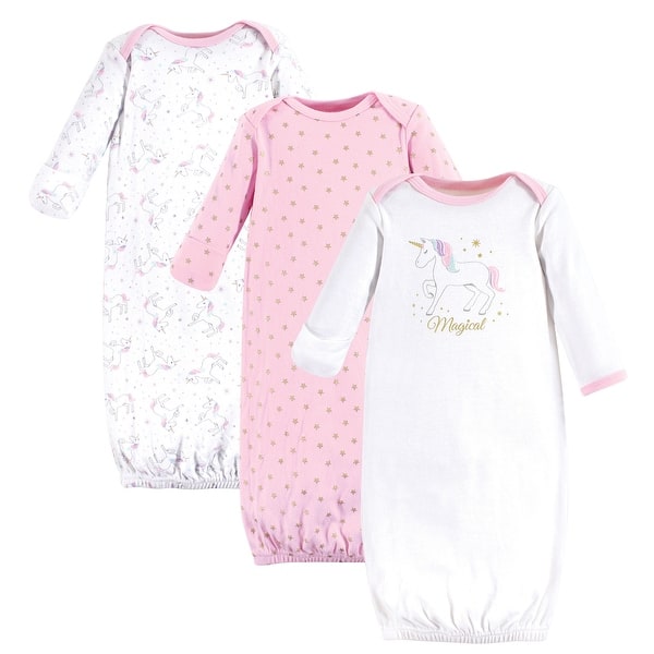 slide 1 of 1, Hudson Baby Infant Girl Cotton Long-Sleeve Gowns 3pk, Magical Unicorn Preemie-Newborn - Magical Unicorn