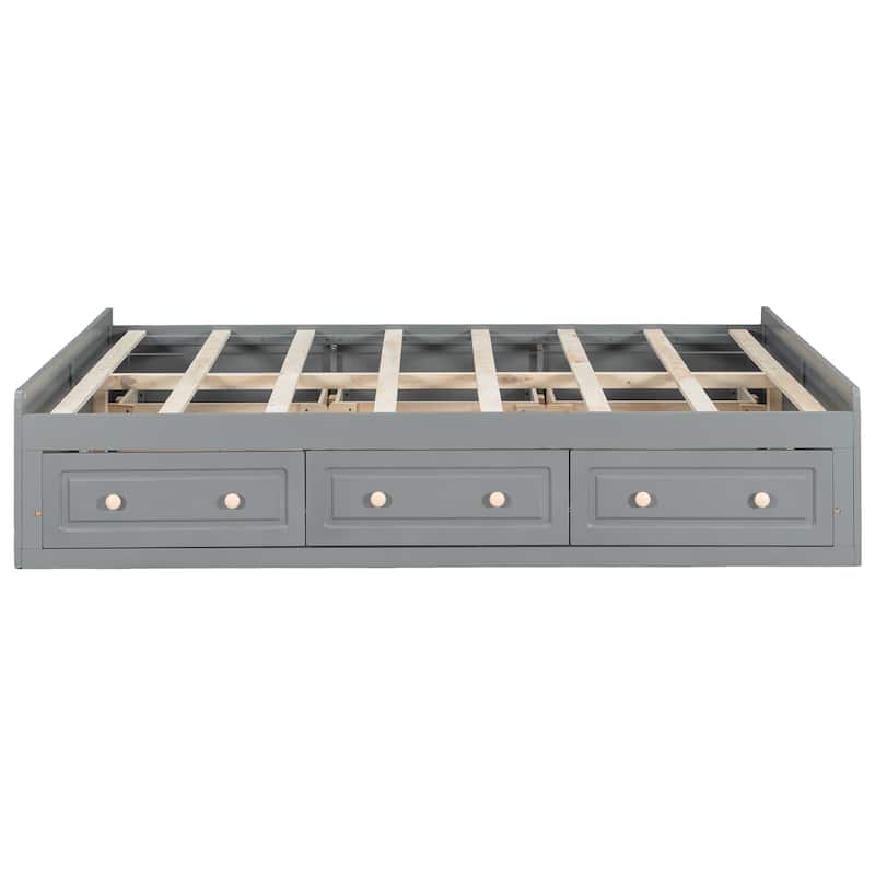 Open Frame Wooden Platform Bed Queen Size 6 Drawers