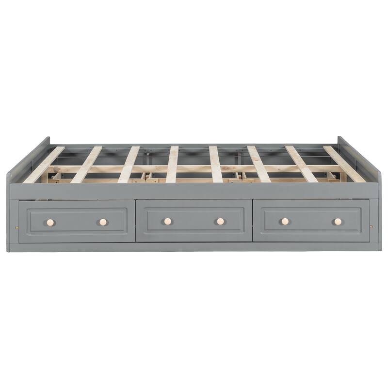 Roomfitters Queen Size Wood Platform Bed with 6 Storage Drawers, Solid Pine