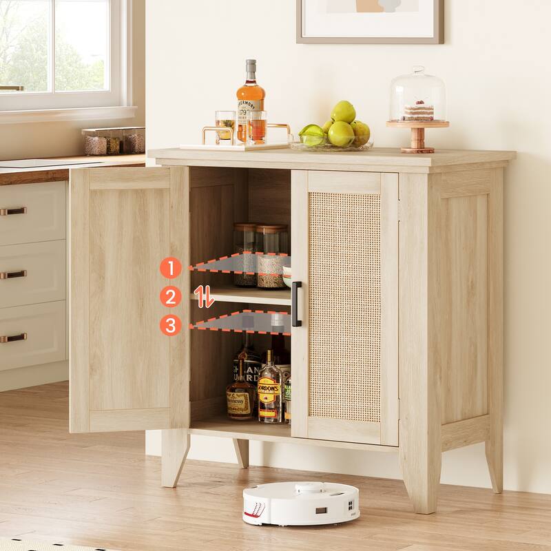 Rattan Sideboard, Small Storage Cabinet with Door and Shelf
