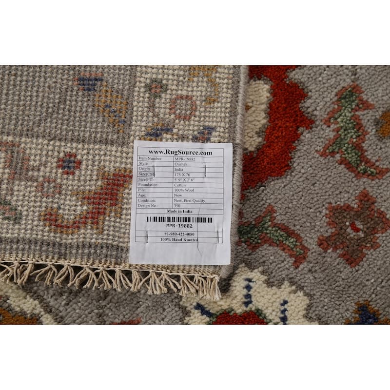 All-Over Floral Gray Oushak Oriental Foyer Rug Handmade Wool Carpet - 2'6"x 5'9"
