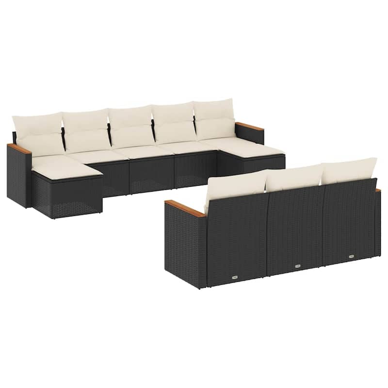 vidaXL Patio Sofa Set with Cushions Outdoor Conversation Furniture Poly Rattan - 21.7 x 21.7 x 14.6 in