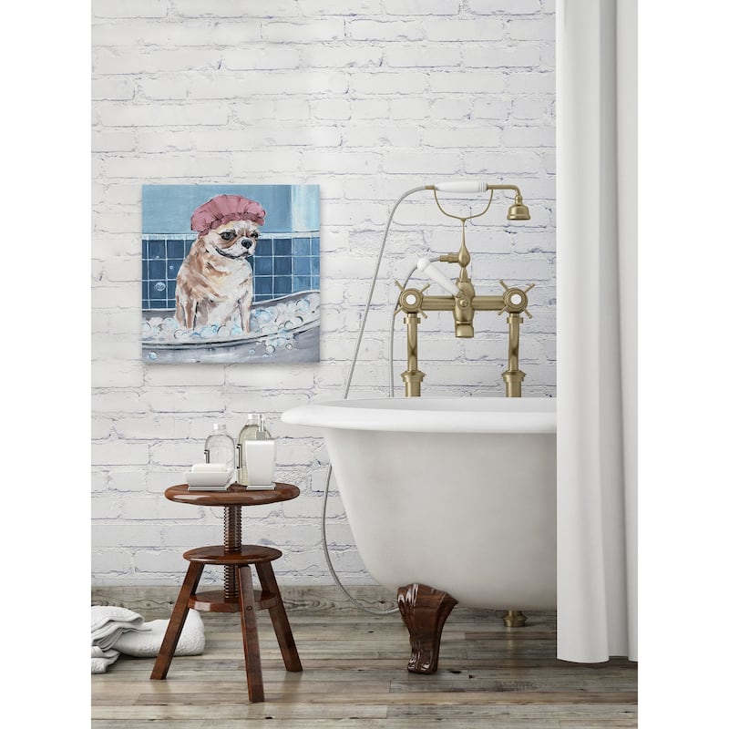 'Dog in Shower Cap' Painting Print on Wrapped Canvas