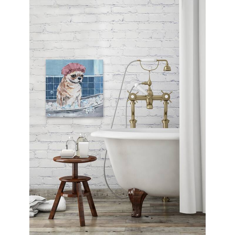 'Dog in Shower Cap' Painting Print on Wrapped Canvas Bed Bath