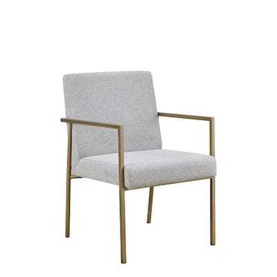 Light Grey Fabric Upholstered Armchair with Brass Metal Legs and Solid Back - 24" x 21.5” x 33” (D x W x H)