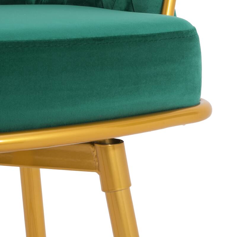 Swivel Bar Stools Counter Height Chairs, Velvet Upholstered Barstools with Hand-Woven Backrest and Gold Metal Legs, Set of 2