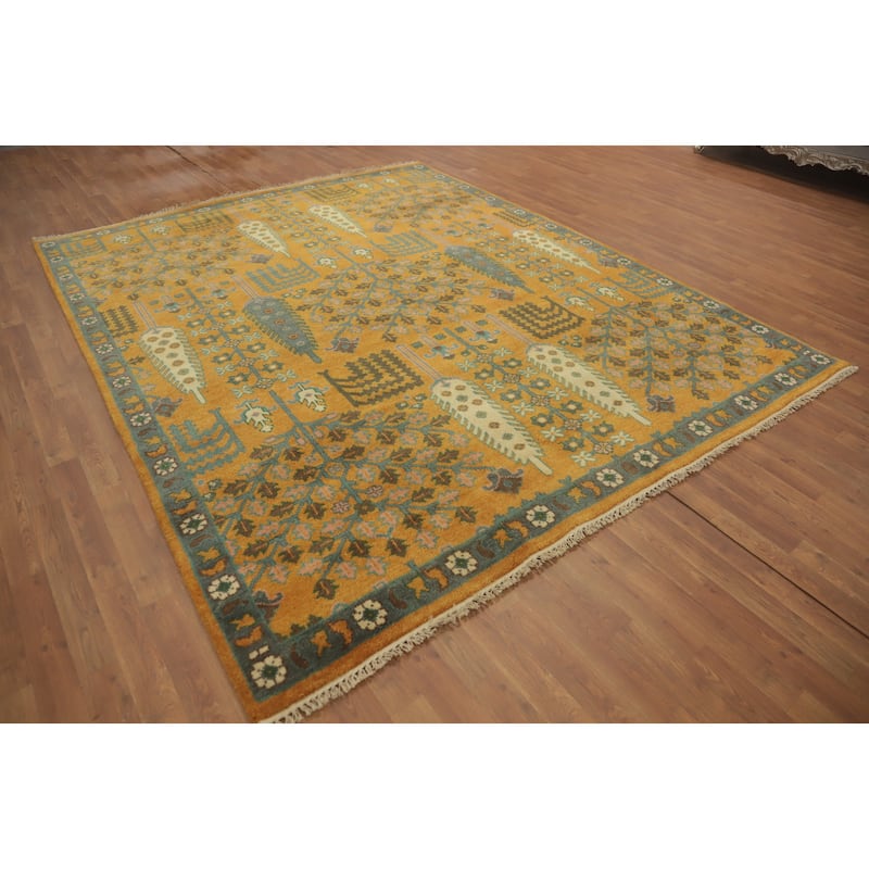 Hand-knotted Traditional Wool Orange Geometric Oriental Area Rug - 9' 8'' X 7' 11''