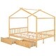 preview thumbnail 6 of 22, Full Size House Platform Bed with Roof and 2 Storage Drawers, Natural Wood
