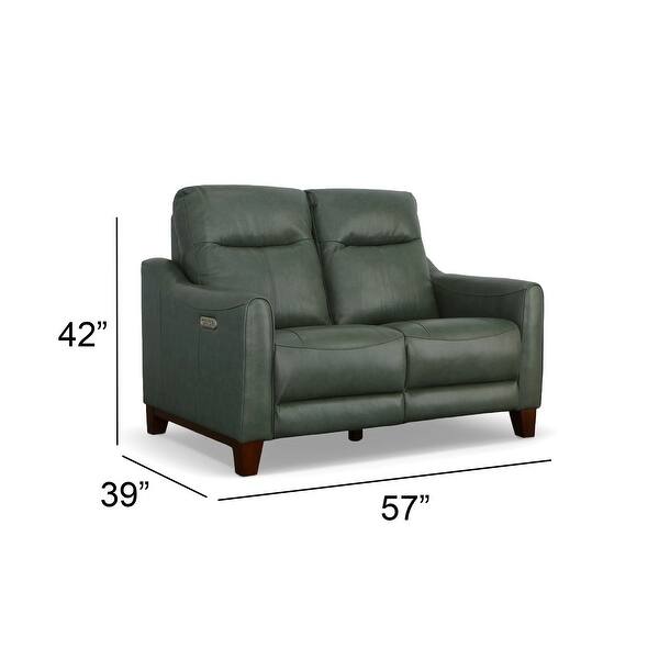 dimension image slide 1 of 2, Forte 57" Genuine Leather Round Arm Reclining Loveseat