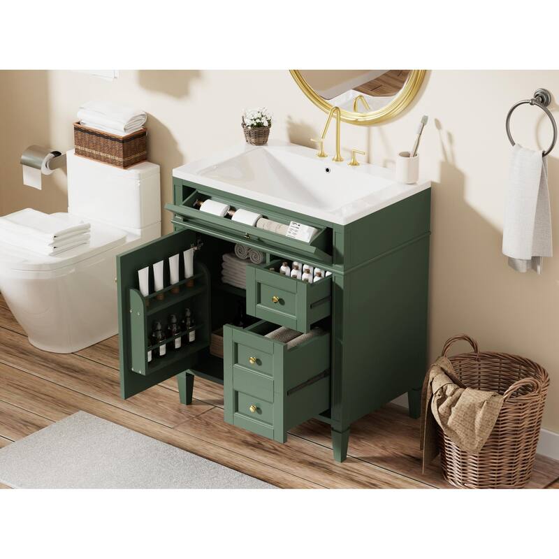 Bathroom Vanity with Sink, Undermount Bathroom Sink Cabinet, Bathroom Storage Cabinet with 2 Drawers, 1 Tip-Out Drawer & 1 Door