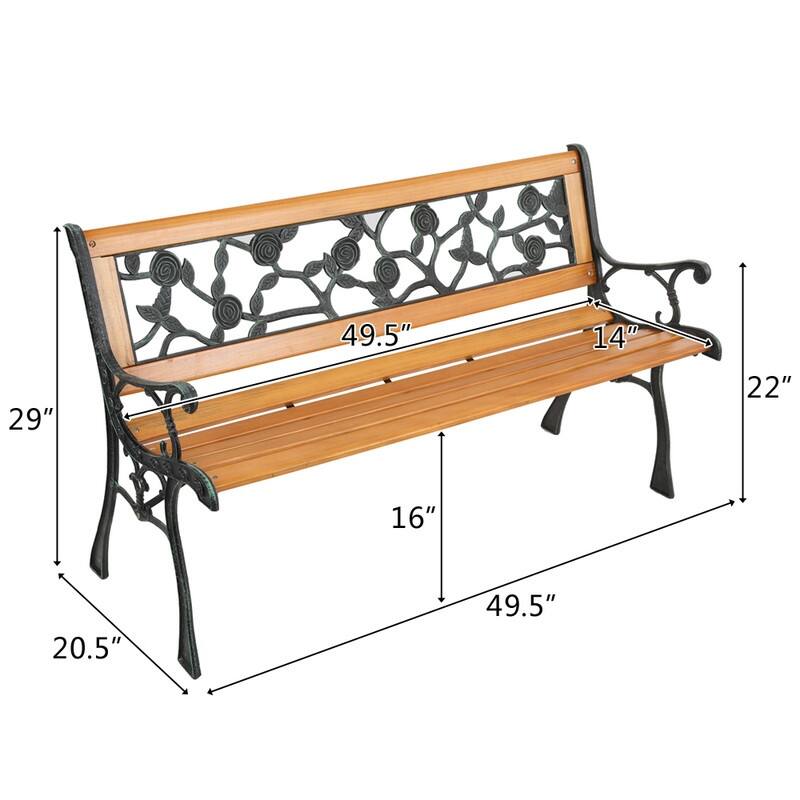 49" Garden Bench Patio Porch Chair Iron Love Seat Rose Style
