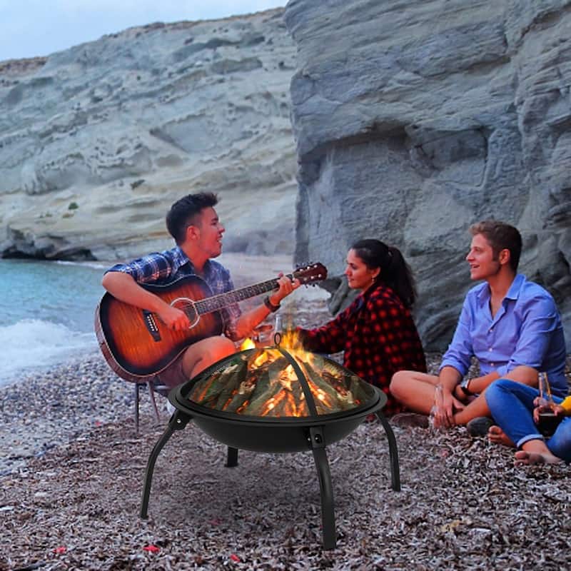 22" Four legged Folding Iron Brazier Wood Burning Fire Pit