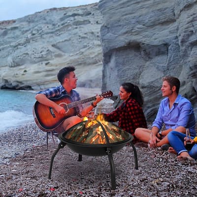 22" Four legged Folding Iron Brazier Wood Burning Fire Pit