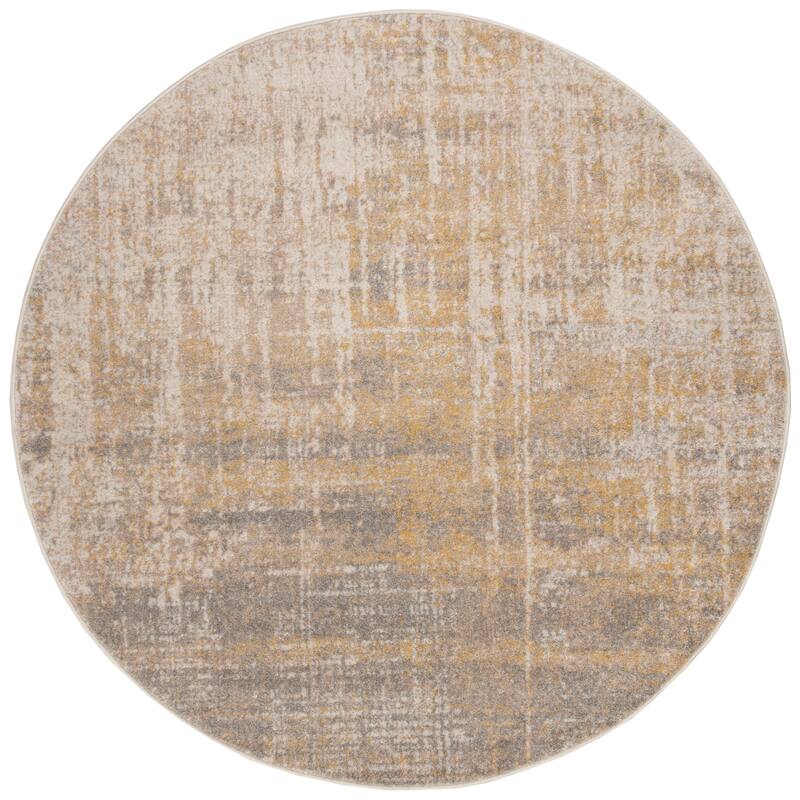 SAFAVIEH Adirondack Guillerma Modern Abstract Distressed Rug - 8' Round - Creme/Gold