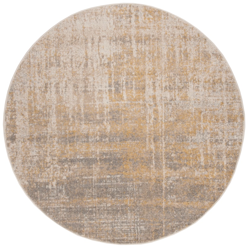 SAFAVIEH Adirondack Lida Modern Abstract Distressed Rug - 8' Round - Creme/Gold - Round