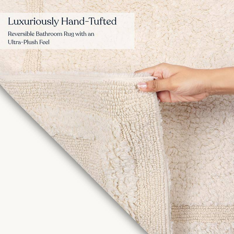 Delara Organic Cotton Reversible Bath Mat, 3000 GSM, GOTS Certified, Ultra-Thick & Super Absorbent, Quick-Drying Bathroom Rug