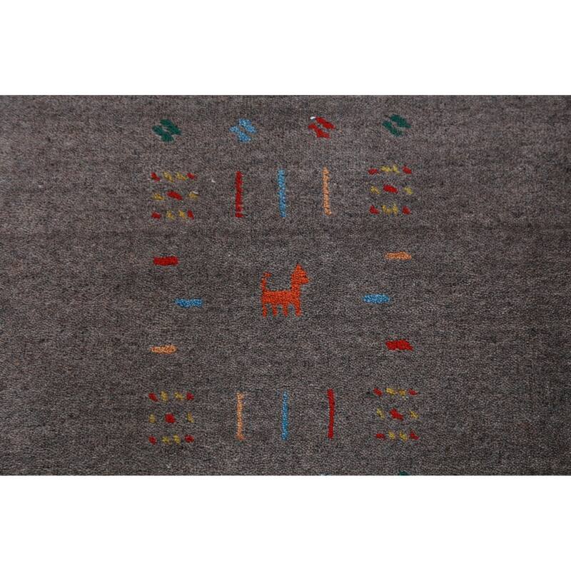 Hand Knotted Oriental 100% Wool Carpet Tribal Tribal Greys & Charcoal Gabbeh Area Rug - 12' 3'' X 8' 10''